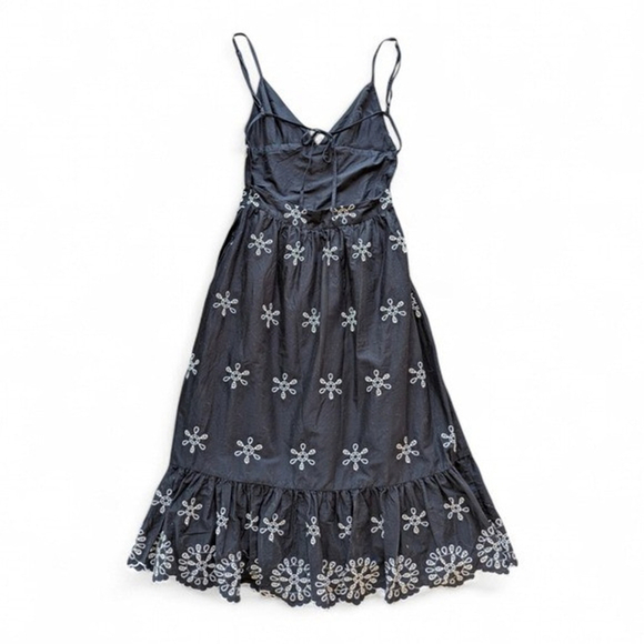 Zara Black Embroidered Tie-Back Midi Dress XS - Picture 4 of 10
